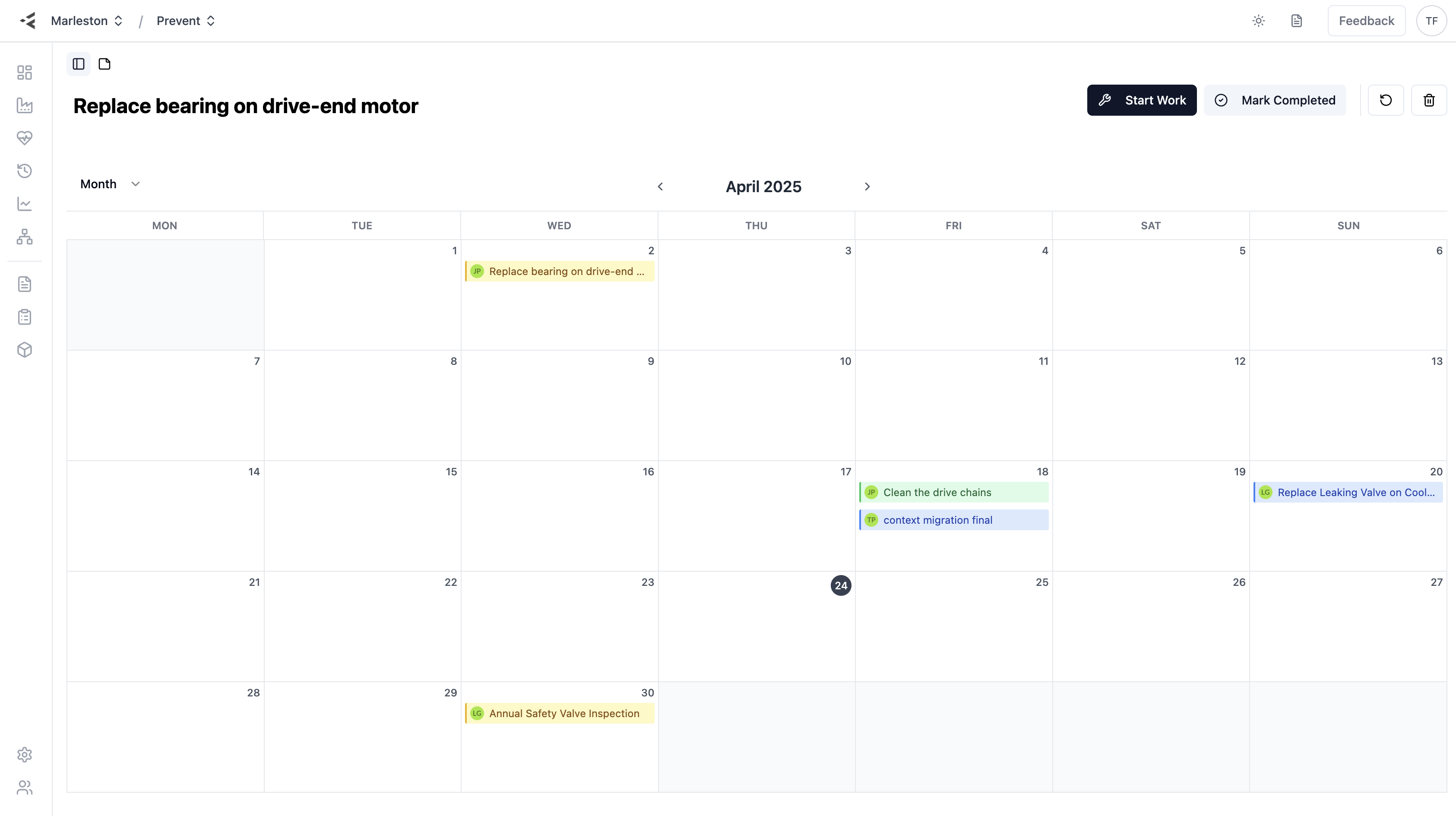 Prevent maintenance scheduling interface