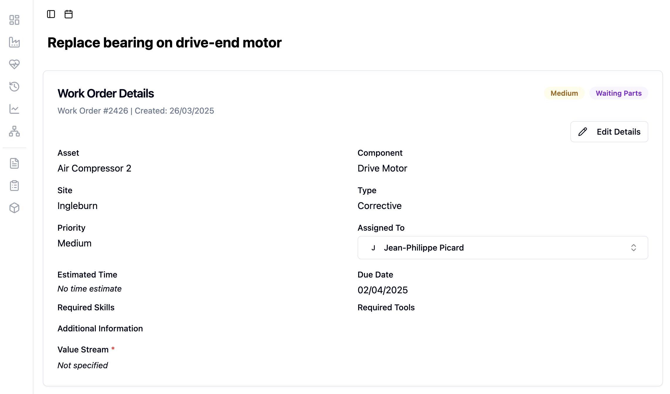 Factory AI Prevent CMMS showing work order management and maintenance scheduling interface
